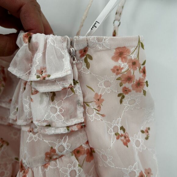LULUS Sunny Charm Light Pink Floral Eyelet Ruffled Crop Festival Tank Top Medium - Picture 7 of 9